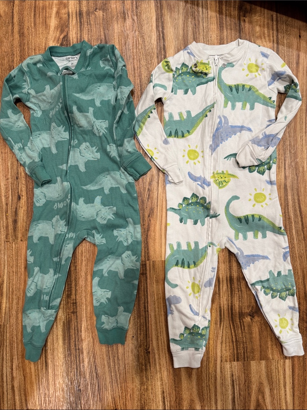 Carter's Green Dinosaur Zip Footed Pajama Set
